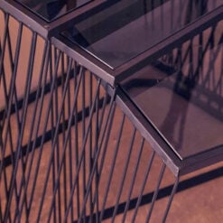 Industrial Black Metal Wire Frame And Grey Glass Set Of 3 Nesting Side Tables