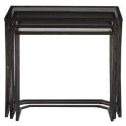 Industrial Black Metal Wire Frame And Grey Glass Set Of 3 Nesting Side Tables