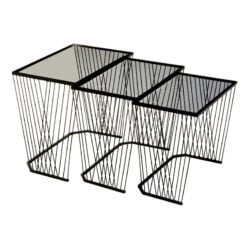 Industrial Black Metal Wire Frame And Grey Glass Set Of 3 Nesting Side Tables