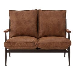 Industrial Brown Faux Leather And Black Metal 2 Seater Sofa