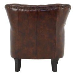 Industrial Brown Genuine Leather Tufted Studded Heritage Winged Armchair With Black Walnut Wood Legs