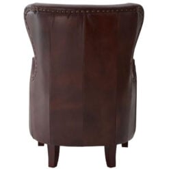 Industrial Dark Coffee Brown Genuine Leather Winged Studded Heritage Armchair With Black Walnut Wood Legs