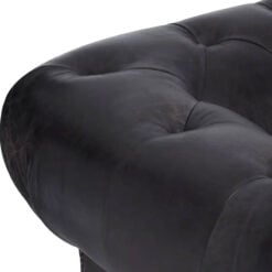 Industrial Dark Grey Genuine Leather Studded Heritage Chesterfield Armchair With Walnut Wood Legs And Wheels