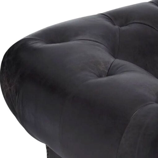 Industrial Dark Grey Genuine Leather Studded Heritage Chesterfield Armchair With Walnut Wood Legs And Wheels