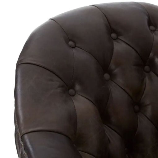 Industrial Dark Grey Genuine Leather Tufted Studded Chesterfield Quilted Armchair With Walnut Wood Legs