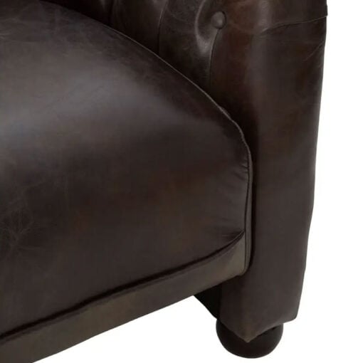 Industrial Dark Grey Genuine Leather Tufted Studded Chesterfield Quilted Armchair With Walnut Wood Legs