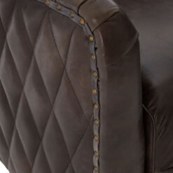 Industrial Dark Grey Genuine Leather Tufted Studded Chesterfield Quilted Armchair With Walnut Wood Legs