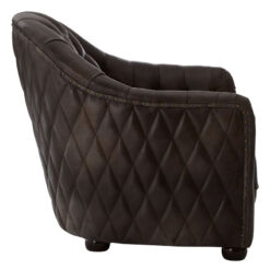 Industrial Dark Grey Genuine Leather Tufted Studded Chesterfield Quilted Armchair With Walnut Wood Legs