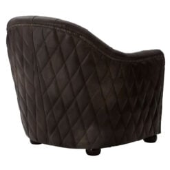 Industrial Dark Grey Genuine Leather Tufted Studded Chesterfield Quilted Armchair With Walnut Wood Legs