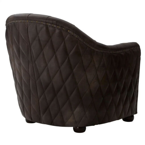 Industrial Dark Grey Genuine Leather Tufted Studded Chesterfield Quilted Armchair With Walnut Wood Legs