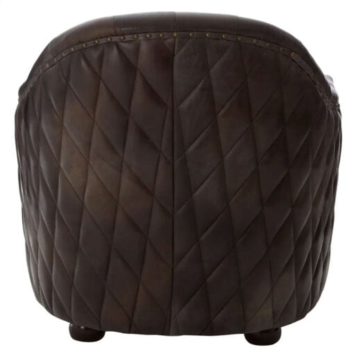 Industrial Dark Grey Genuine Leather Tufted Studded Chesterfield Quilted Armchair With Walnut Wood Legs