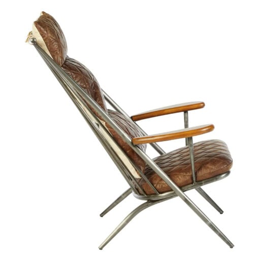 Industrial Distressed Metal And Genuine Brown Quilted Leather High Back Armchair