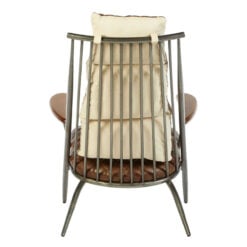 Industrial Distressed Metal And Genuine Brown Quilted Leather High Back Armchair
