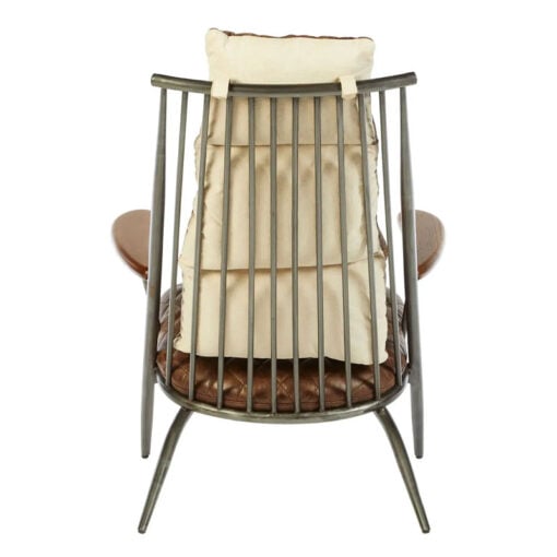 Industrial Distressed Metal And Genuine Brown Quilted Leather High Back Armchair