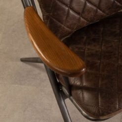 Industrial Distressed Metal And Genuine Brown Quilted Leather High Back Armchair