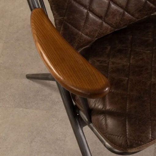 Industrial Distressed Metal And Genuine Brown Quilted Leather High Back Armchair