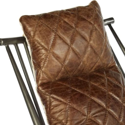Industrial Distressed Metal And Genuine Brown Quilted Leather High Back Armchair