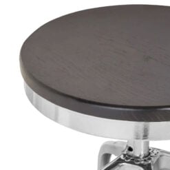Industrial Factory Silver Chrome Metal Height Adjustable Bar Stool With Black Solid Ash Wood Seat