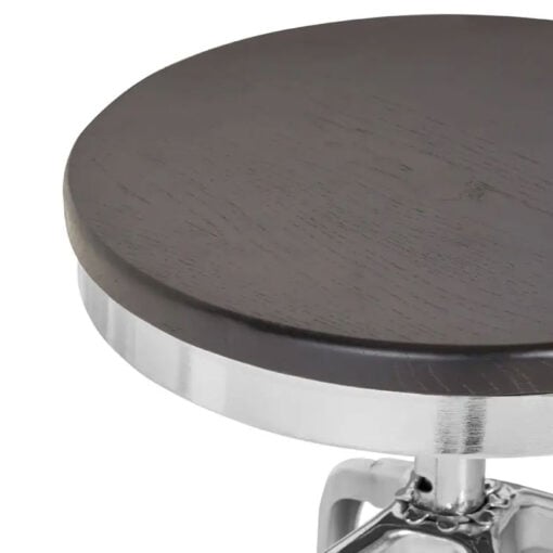 Industrial Factory Silver Chrome Metal Height Adjustable Bar Stool With Black Solid Ash Wood Seat