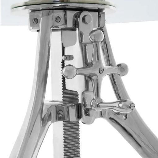 Industrial Factory Silver Nickel Metal And Glass Crank Height Adjustable Bar Table