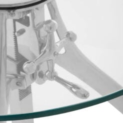 Industrial Factory Silver Nickel Metal And Glass Crank Height Adjustable Bar Table