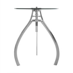 Industrial Factory Silver Nickel Metal And Glass Crank Height Adjustable Bar Table