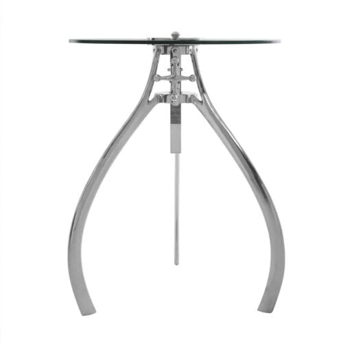 Industrial Factory Silver Nickel Metal And Glass Crank Height Adjustable Bar Table