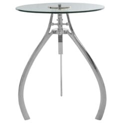Industrial Factory Silver Nickel Metal And Glass Crank Height Adjustable Bar Table