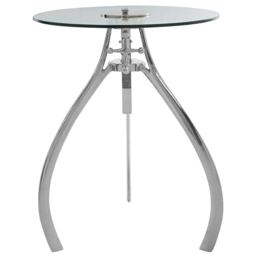 Industrial Factory Silver Nickel Metal And Glass Crank Height Adjustable Bar Table