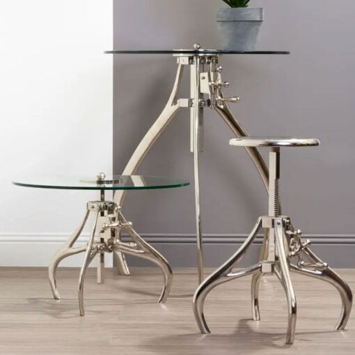 Industrial Factory Silver Nickel Metal Crank Height Adjustable Bar Stool