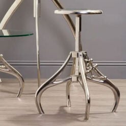 Industrial Factory Silver Nickel Metal Crank Height Adjustable Bar Stool