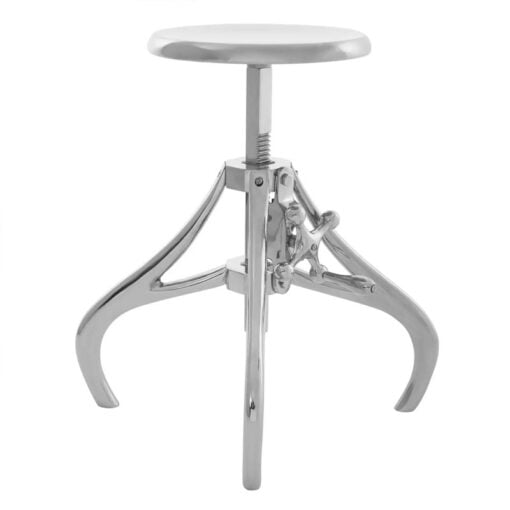 Industrial Factory Silver Nickel Metal Crank Height Adjustable Bar Stool