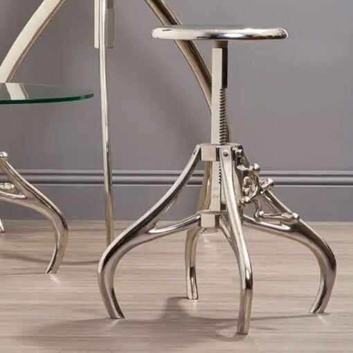 Industrial Factory Silver Nickel Metal Crank Height Adjustable Bar Stool