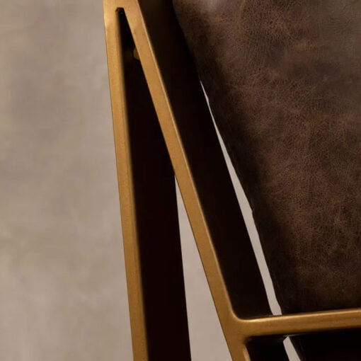 Industrial Gold Metal And Genuine Brown Leather Armchair