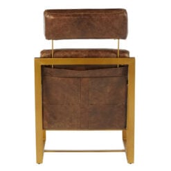 Industrial Gold Metal And Genuine Brown Leather Armchair