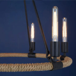 Industrial Large Black Metal And Linen Rope 6 Edison Lights Chandelier Ceiling Pendant 65cm