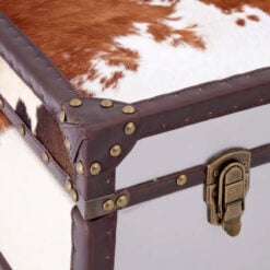 Industrial Metal And Genuine Cow Hide Leather Trunk Style Chest Of Drawers Cabinet Sideboard