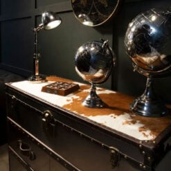 Industrial Metal And Genuine Cow Hide Leather Trunk Style Chest Of Drawers Cabinet Sideboard