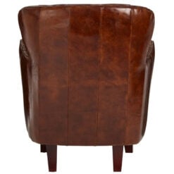 Industrial Mocha Brown Genuine Leather Tufted Studded Chesterfield Armchair With Walnut Wood Legs