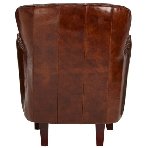 Industrial Mocha Brown Genuine Leather Tufted Studded Chesterfield Armchair With Walnut Wood Legs
