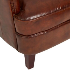 Industrial Mocha Brown Genuine Leather Tufted Studded Chesterfield Armchair With Walnut Wood Legs