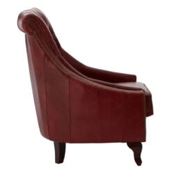 Industrial Red Genuine Leather Tufted Studded Chesterfield Heritage Armchair With Cabriole Walnut Wood Legs