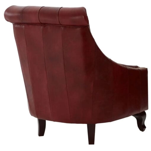 Industrial Red Genuine Leather Tufted Studded Chesterfield Heritage Armchair With Cabriole Walnut Wood Legs