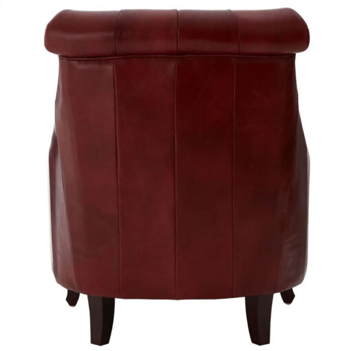 Industrial Red Genuine Leather Tufted Studded Chesterfield Heritage Armchair With Cabriole Walnut Wood Legs