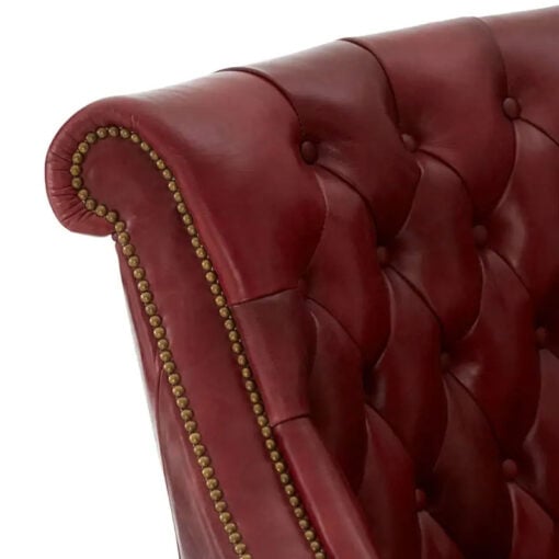 Industrial Red Genuine Leather Tufted Studded Chesterfield Heritage Armchair With Cabriole Walnut Wood Legs
