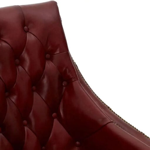 Industrial Red Genuine Leather Tufted Studded Chesterfield Heritage Armchair With Cabriole Walnut Wood Legs