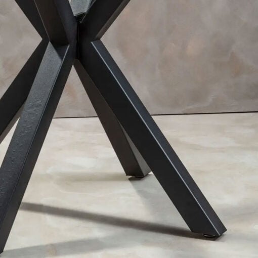 Industrial Round Dining Table With Starburst Black Metal Base And Glass Top 120cm