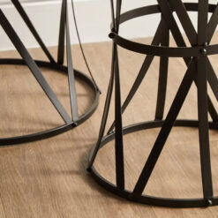 Industrial Set Of 2 Black Metal Concave Lattice Nesting Side Tables