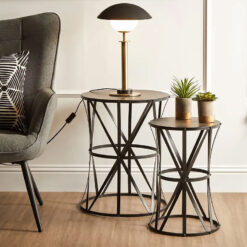Industrial Set Of 2 Black Metal Concave Lattice Nesting Side Tables