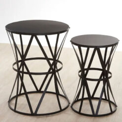 Industrial Set Of 2 Black Metal Concave Lattice Nesting Side Tables